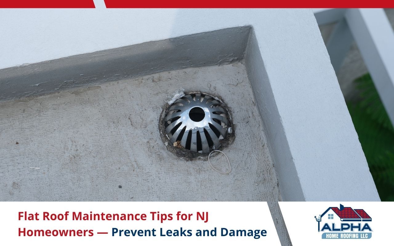 Homeowner cleaning scupper drain on a flat roof