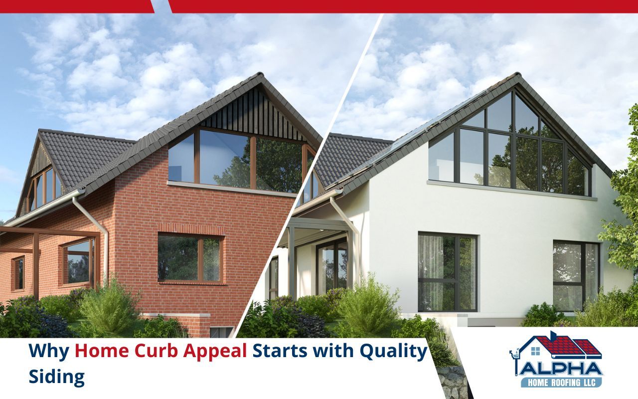 Before and after comparison showing home exterior transformation with new siding