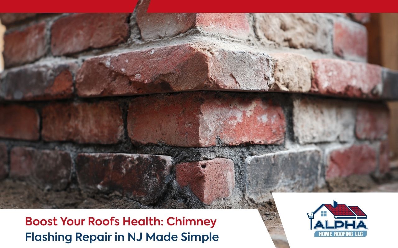 Chimney flashing repair in NJ at the chimney base to stop roof leaks