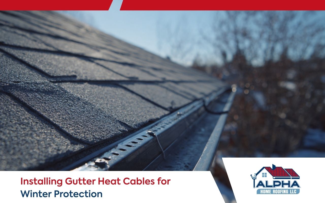 Gutter heat cable installation along the roof edge to support freeze prevention in winter.