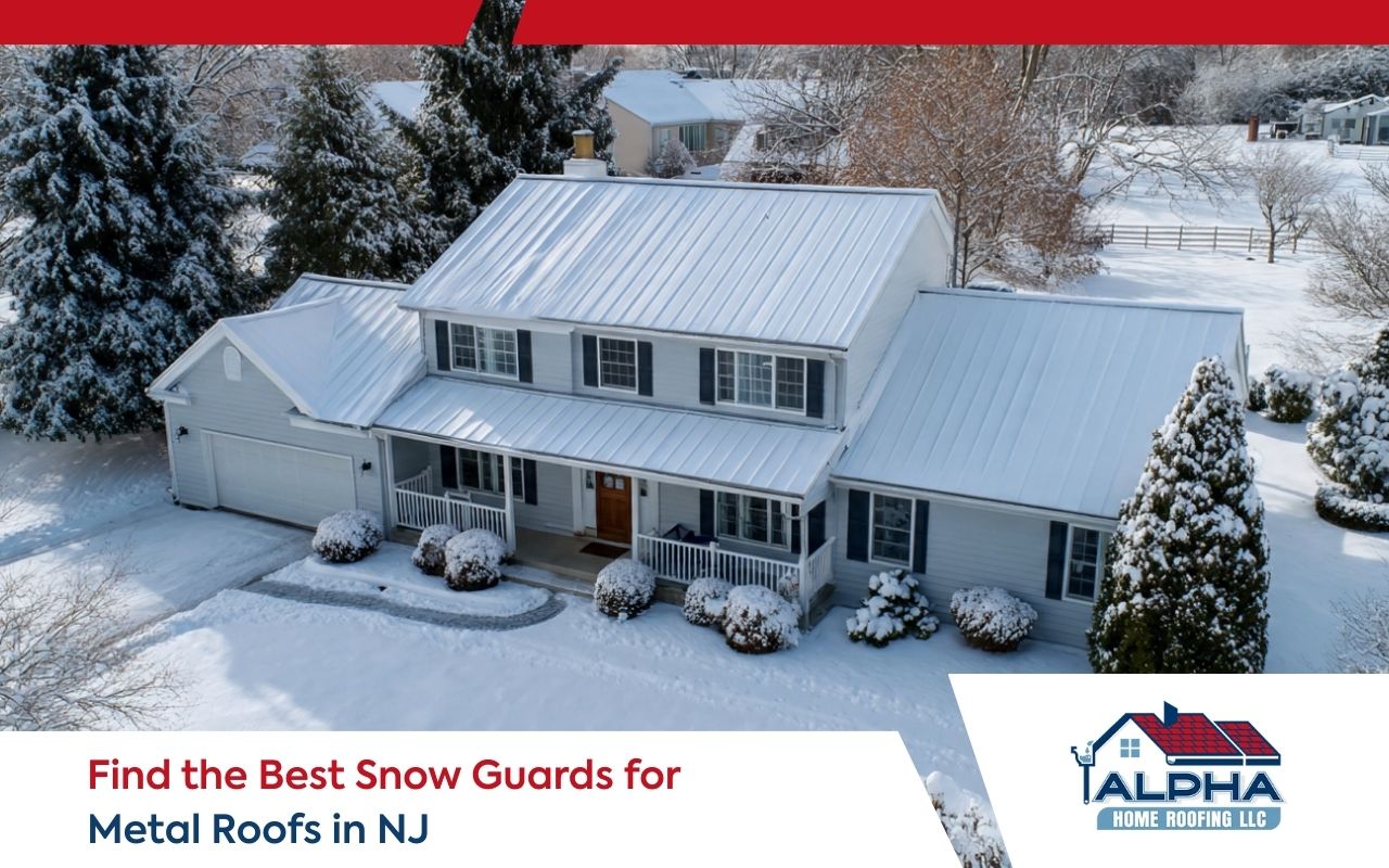 Snow guards metal roof in NJ installed on a standing seam metal roof for safer winter snow control.