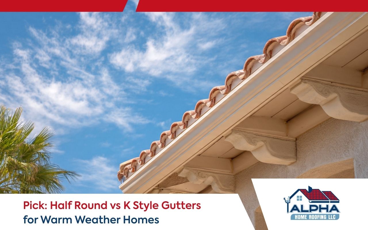 Half round vs K style gutters comparison on a warm-climate home roofline
