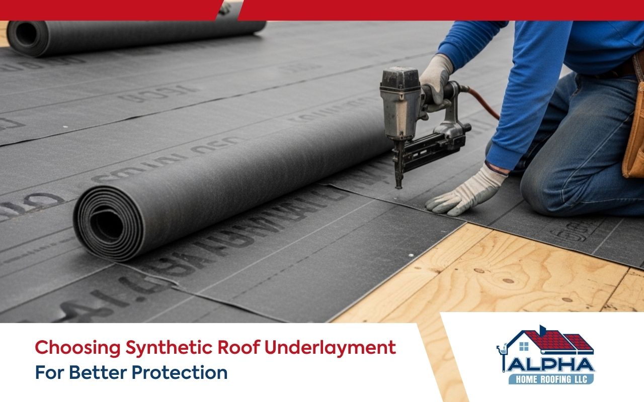 Synthetic roof underlayment installation on a home roof