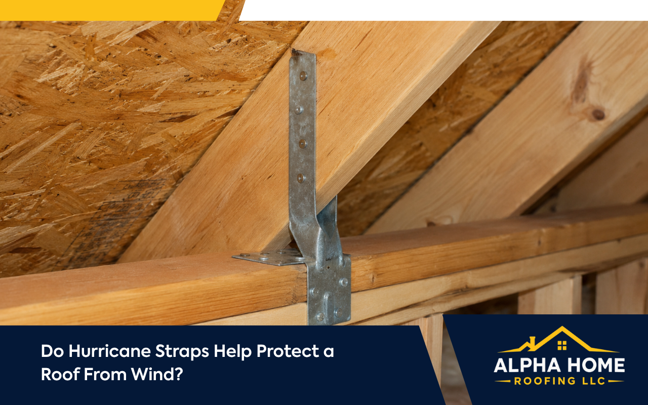 Hurricane straps roofing connection installed between a roof truss and wall