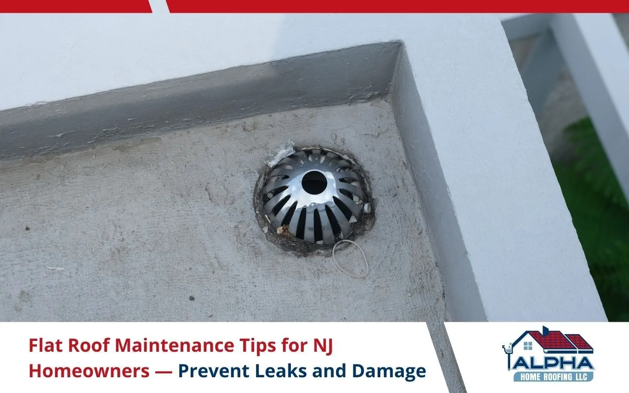 Homeowner cleaning scupper drain on a flat roof