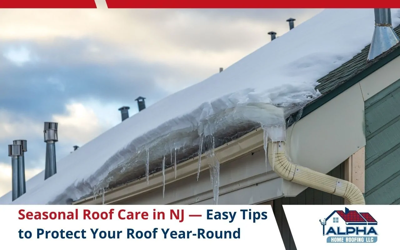 Snow and ice buildup on a New Jersey home’s roof