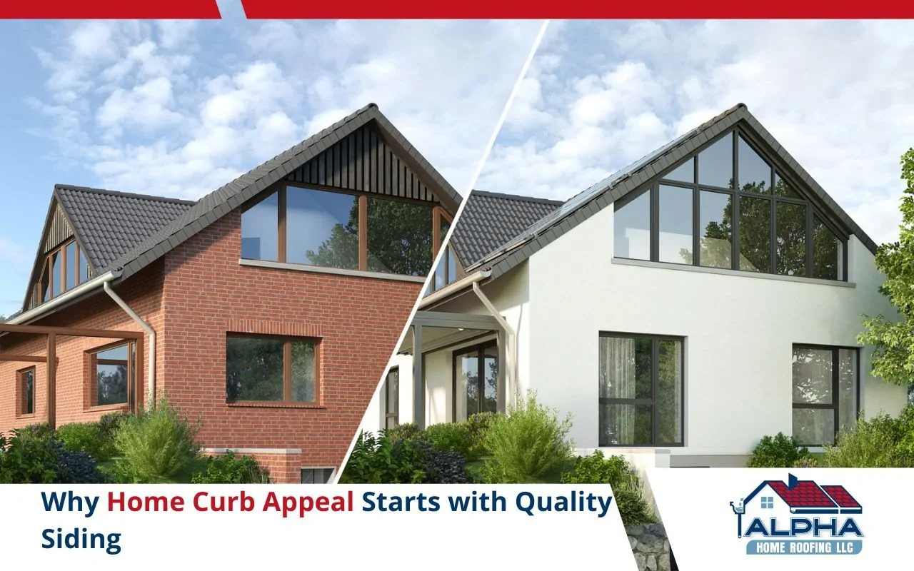 Before and after comparison showing home exterior transformation with new siding