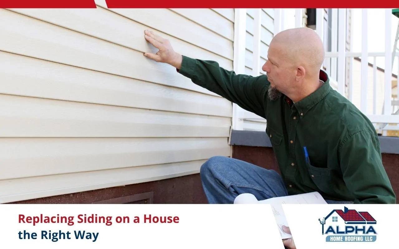 1. Homeowner inspecting warped siding on the side of their house