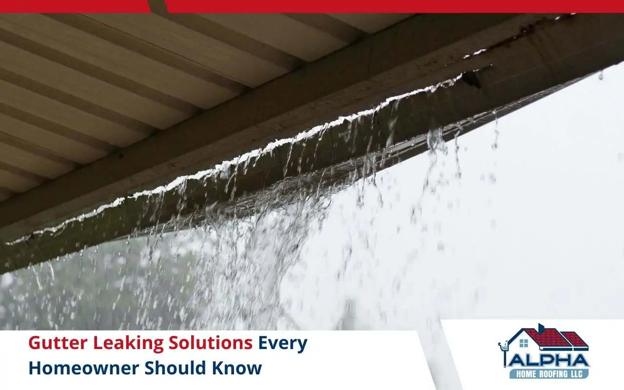 Close-up of leaking gutter being repaired by technician in Elizabeth, NJ