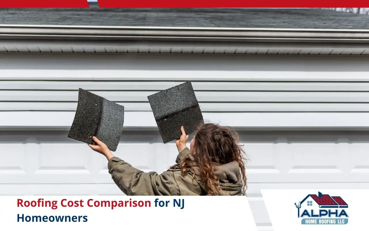 Homeowner comparing roofing estimates and materials