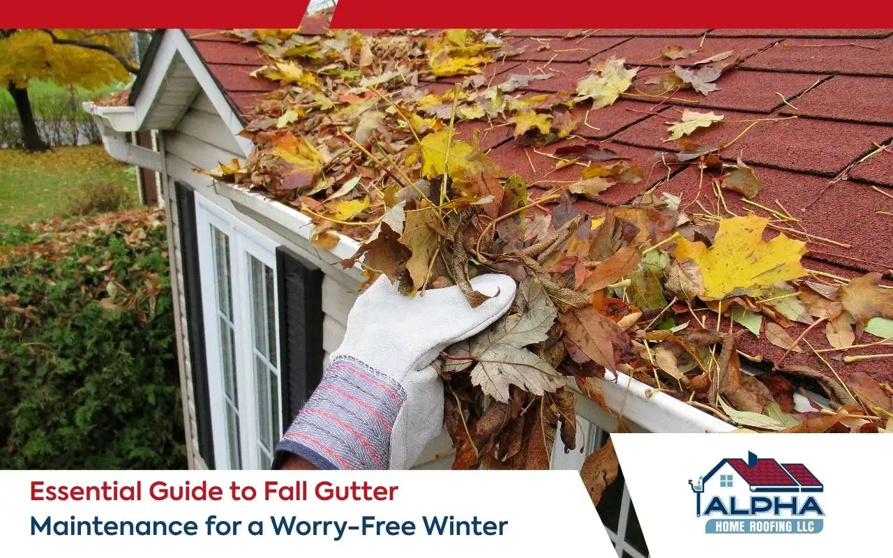 Professional technician providing fall gutter maintenance service safely