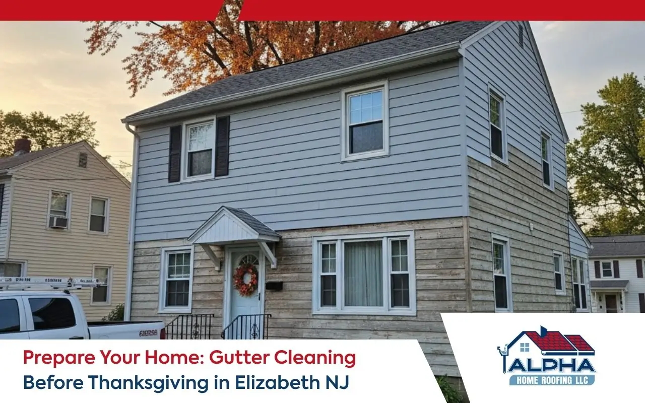 Roofline debris removal and gutter cleaning before thanksgiving in Elizabeth, NJ