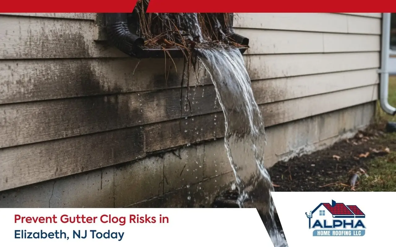 Homeowner inspecting gutters to prevent gutter clog risks in Elizabeth, NJ