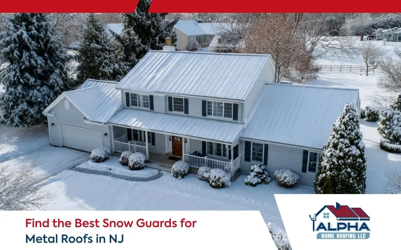Snow guards metal roof in NJ installed on a standing seam metal roof for safer winter snow control.
