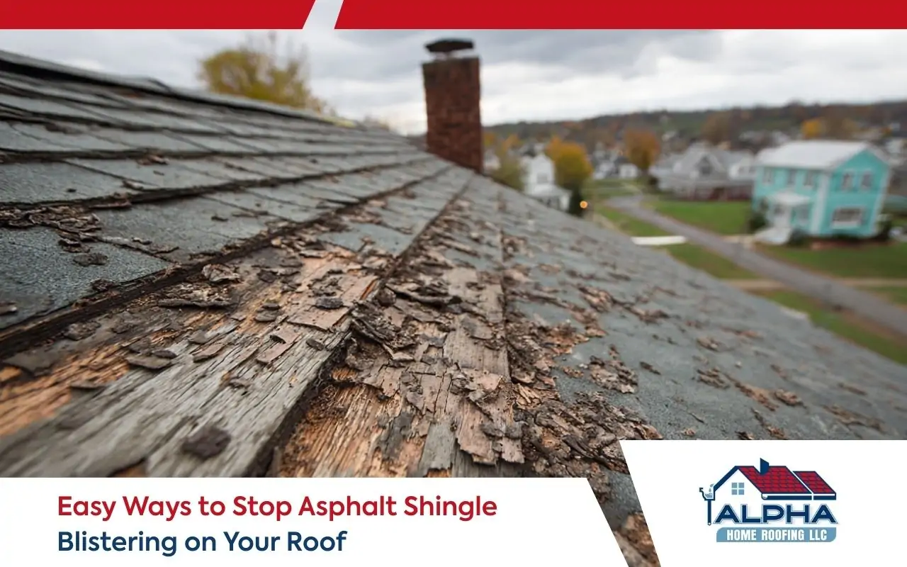 Early asphalt shingle blistering signs on a residential roof