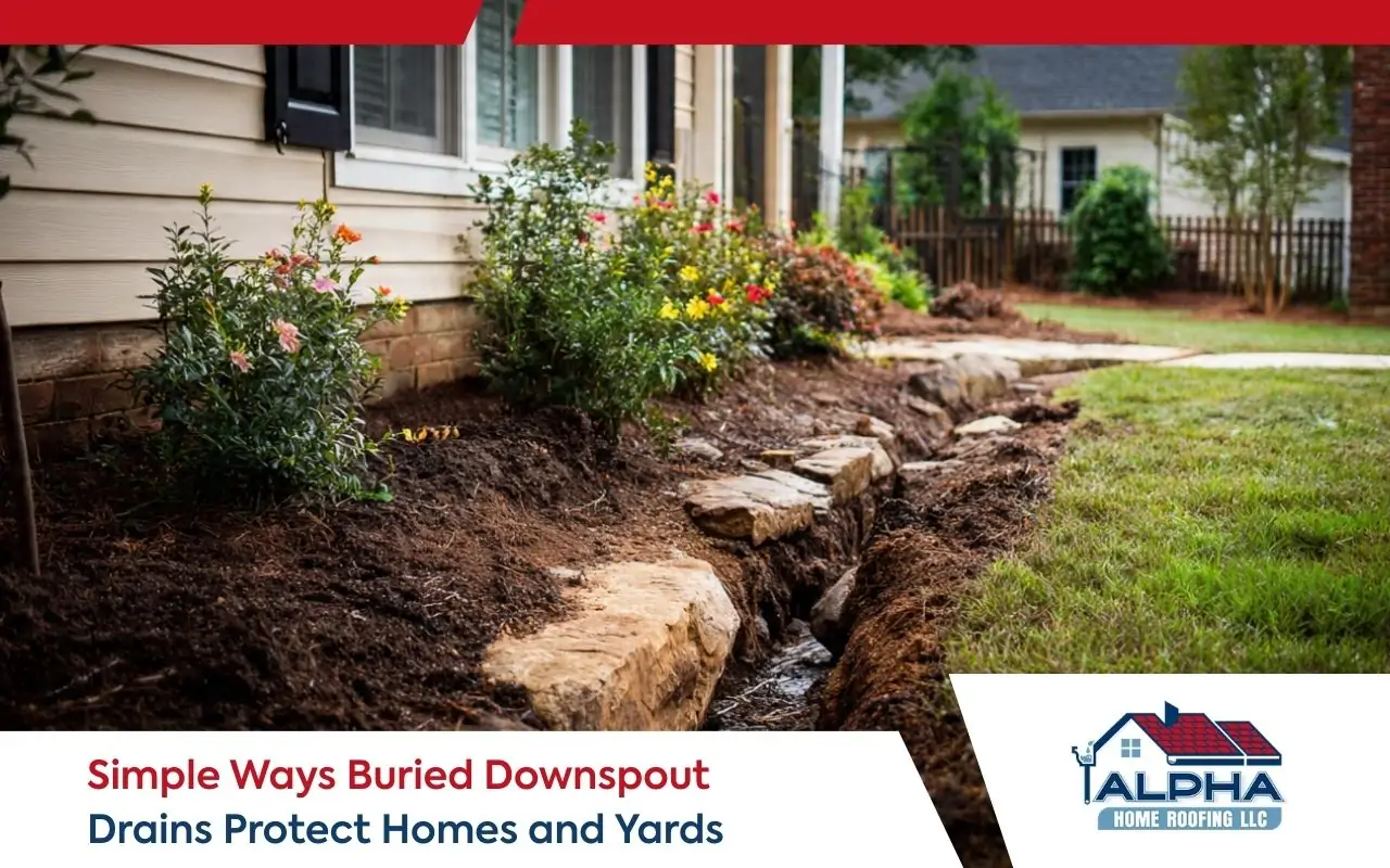 buried downspout drains helping protect a yard and home foundation from rainwater