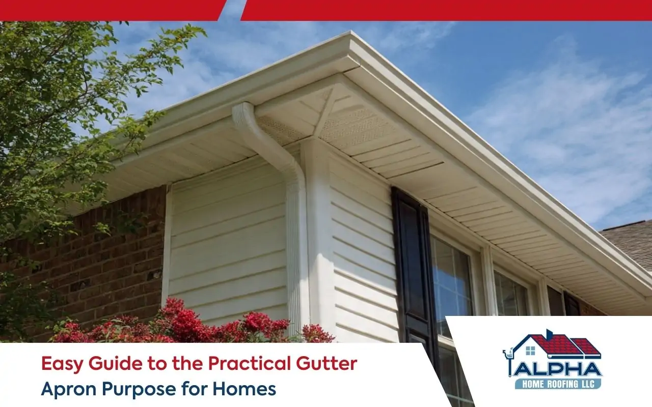 gutter apron purpose shown at the roof edge above a home gutter