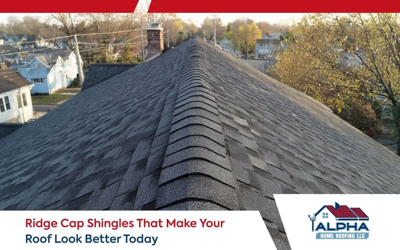 ridge cap shingles installed on a residential roof peak in Elizabeth NJ